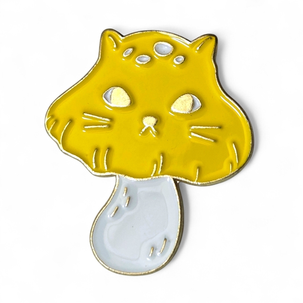 Whimsical Yellow Cat Mushroom Enamel Pin | Cute Kawaii Animal Lapel Pin NWOT